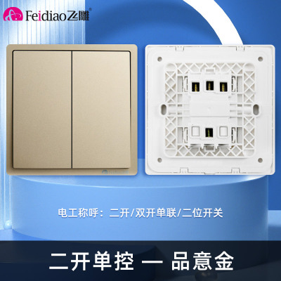 飞雕(FEIDIAO)开关插座 86型家用暗装超大面板 品意系列电源墙壁开关面板 品意金二开单控