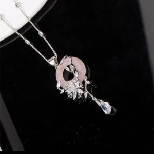 一帘幽梦流苏长款微镶锆石复古毛衣链简约百搭日韩秋冬款高档配饰送女朋友老婆情人节七夕生日礼物 粉色坠子项链