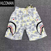 HLCOMAN新中式潮牌夏季鲨鱼短裤迷彩印花男女情侣宽松休闲运动五分裤