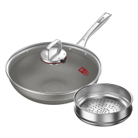 康巴赫钛蜂窝双面屏炒锅-32cm(带蒸笼)