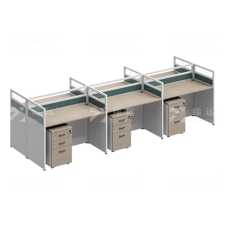 臻远ZYGW-143屏风工作卡位职员桌办公桌含活动柜 王字型六人位