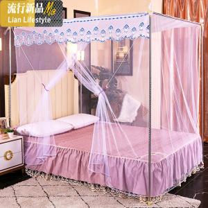 蚊帐家用老式方顶1.8m双人穿杆式宫廷蚊帐支架1.5米宿舍单人床1.2 三维工匠
