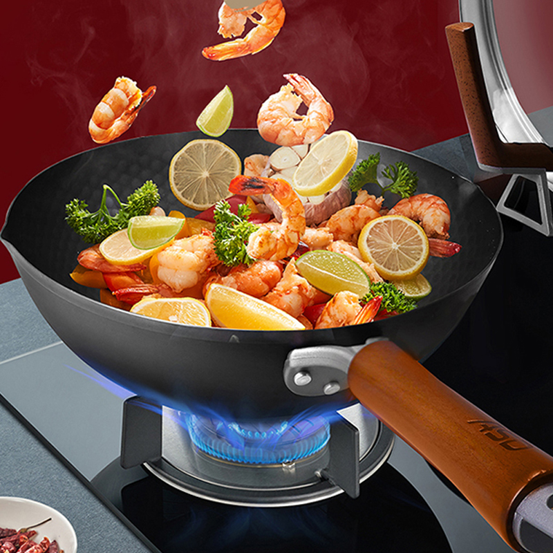 爱仕达铸铁炒锅CF32A5J高纯铁无涂层锈不了燃气电磁炉通用32cm