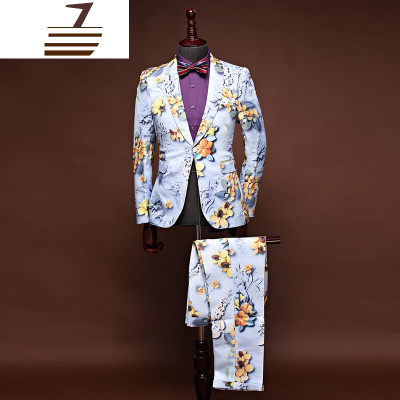 NEWLAKE主持人礼服男演出服男歌手礼服西服套装提花花西服新郎结婚礼服