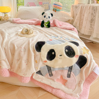 可爱熊猫贴布绣牛奶绒毛毯沙发卧室床上盖毯办公室午睡保暖披肩毯