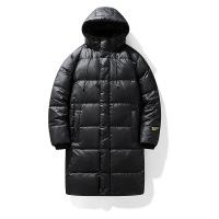 男装冬季黑金中长款男士羽绒服户外防风连帽白鸭绒加厚纯色外套男