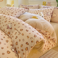 卡通豹纹秋冬加厚牛奶绒床上四件套少女心珊瑚绒法兰绒床单三件套_918