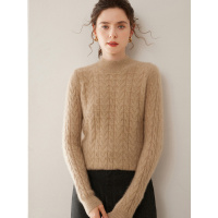 重工绞花山羊绒针织打底衫女长袖宽松毛衣舒适柔软亲肤百搭时尚厚