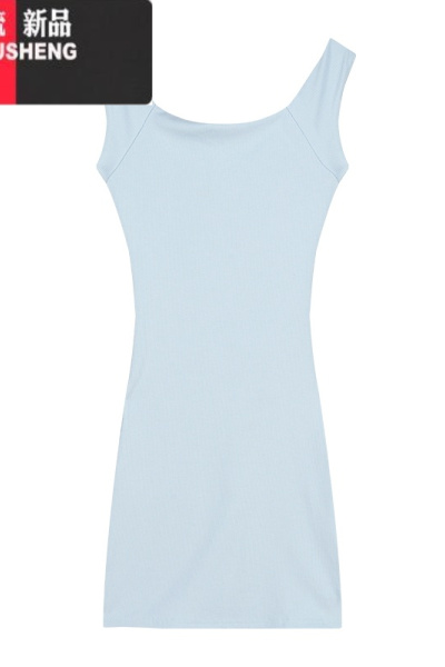 YIBUSHENG一字肩性感吊带连衣裙女季紧身纯欲风包臀裙蓝色收腰显瘦短裙子