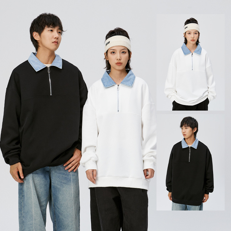 春秋季新款美式潮牌情侣半拉链翻领长袖套头潮流卫衣男女同款上衣