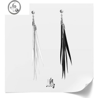 JiMi原创女士手作羽毛925银耳钉耳夹耳饰长款流苏气质个性时尚简约
