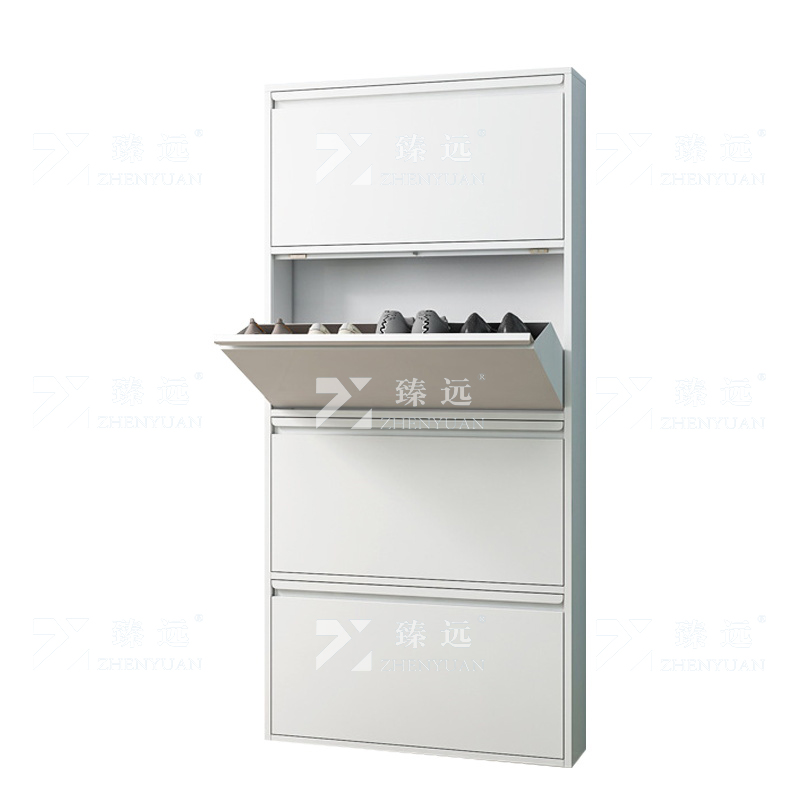 臻远 ZY4022020 钢制翻斗鞋柜简约现代收纳柜白色四斗