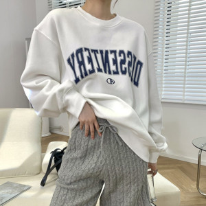 加绒圆领卫衣女冬季韩版女式休闲宽松上衣情侣装外套加厚T恤女装
