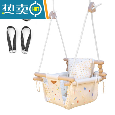 哇吧儿童秋千室内家用布艺座椅宝宝吊椅婴幼儿玩具荡秋千小型吊篮真智力清浅墨白（限量手绘款）含织带锁扣/不含单杠
