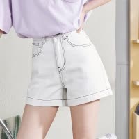 [2.5折价69元]唐狮春夏新款黑色牛仔短裤女韩版宽松中裤女显瘦高腰分裤潮