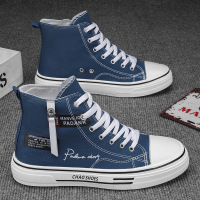 秋季新款时尚圆头高帮个性简约系带纯色帆布休闲运动男鞋帆布鞋