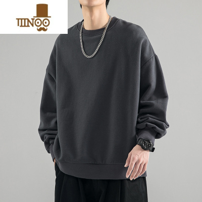 YANXU480g春季卫衣男2023新款黑色圆领美式潮牌打底衫上衣外套