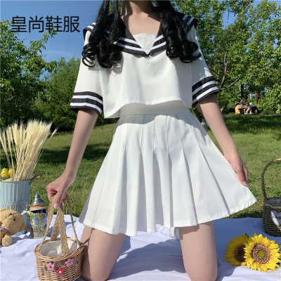 新品直营-疆拓（JIANGTUO）制服jk套装学院风学生妹女装百褶裙海军领撞色上衣两件套甜美森系