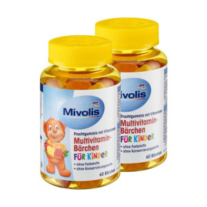 [两瓶装]德国进口dm Mivolis小熊糖儿童维生素软糖补充营养多种复合维生素VC软糖60粒/瓶Infludoron