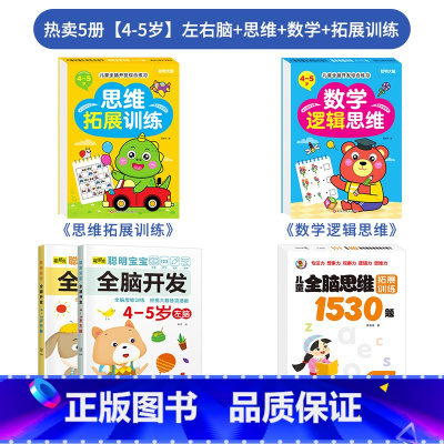 ★热卖5册[4-5岁]左右脑+思维+数学+拓展训练 [正版]儿童左右脑开发训练全脑益智逻辑思维书连线迷宫数学游戏书2-3