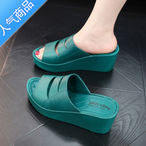 SUNTEK厚底拖鞋女外穿夏季新款居家防滑坡跟增高休闲松糕沙滩一字凉拖鞋