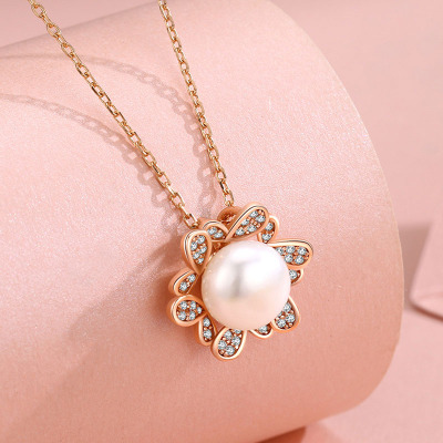 佰色传情纯银项链淡水珍珠吊坠女简约气质妈妈生日礼物玫瑰金