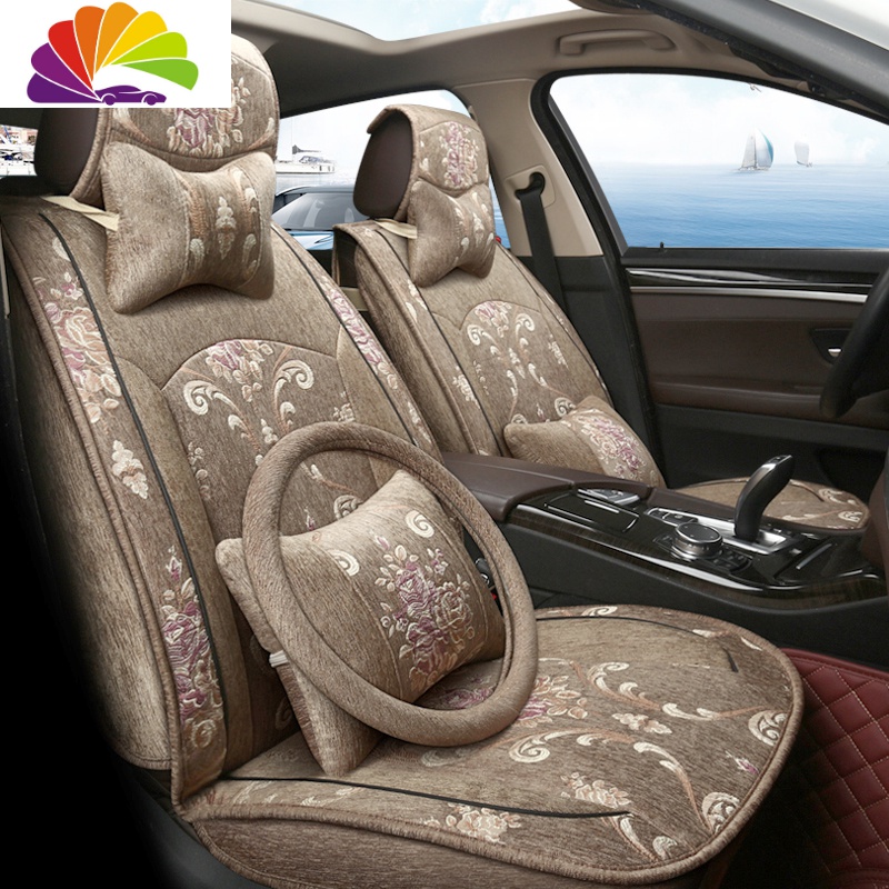 舒适主义春夏季女绣花网红汽车坐垫座套绣花四季亚麻刺绣中国风座垫