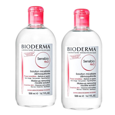 法国贝德玛（BIODERMA）舒妍多效洁肤液500ml*2支装1000ml（卸妆水深层清洁粉水保湿敏感肌眼唇原装进口）
