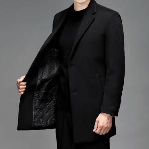 花花公子夹棉厚款中长款羊毛呢大衣男士外套西装领时尚休闲青年男装衣服冬