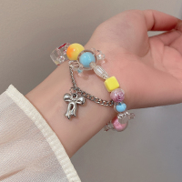 日韩糖果色甜美可爱风串珠手链女蝴蝶结手饰彩色个性小众设计首饰送女朋友老婆情人节七夕生日礼物