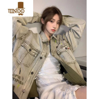 YANXU美式复古做旧牛仔外套男女2023新款潮牌hiphop欧美高街夹克