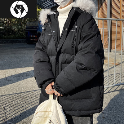 HongZun大毛领棉衣男冬季新款宽松加厚连帽棉服港风中长款时尚棉袄外套潮棉衣