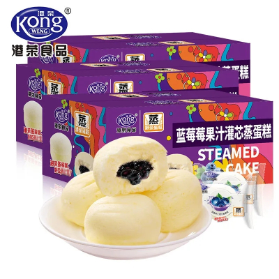 港荣蒸蛋糕蓝莓夹心软面包学生早餐食品儿童小吃网红零食整箱480g*1