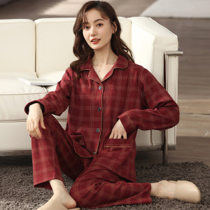 2025年新款睡衣女士秋冬款棉质长袖开衫大码宽松可外穿家居服套装