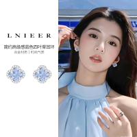 蓝色四叶草耳钉女2025新款潮轻奢小众气质耳环精致高级感耳饰送女朋友老婆情人节七夕生日礼物