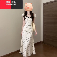 YIBUSHENG今年流行法式收腰显瘦高级感白色波点连衣裙子长裙女季新款