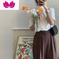 七斓胖妹妹半高领正肩短袖T恤女内搭打底衫别致高级感磨毛上衣
