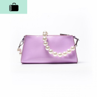 2020新款小众包包女珍珠链条漆皮百搭单肩包麻将包腋下包NEW LAKE 粉紫色女士单肩包