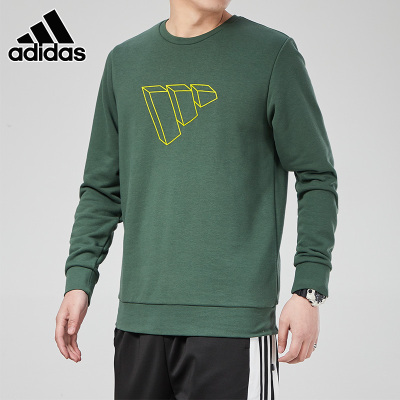 adidas阿迪达斯卫衣男装运动服2021春季新款绿色训练服圆领套头衫GP1003
