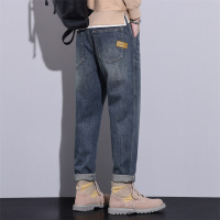 男士宽松锥形牛仔裤 蓝灰渐变柔洗工艺 卷边设计 显瘦显高哈伦裤