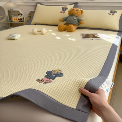 卡通华夫格凉感豆豆凉席空调软席子冰丝席2026夏季新款床笠三件套
