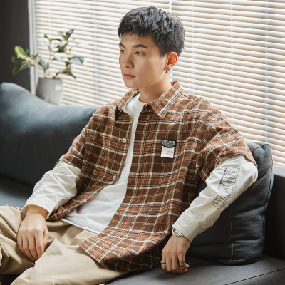 [3件8.5折126.7元,叠加优惠券]唐狮衬衫男长袖衬衫衬衣男士衬衫秋季男格纹假两长袖衬衫