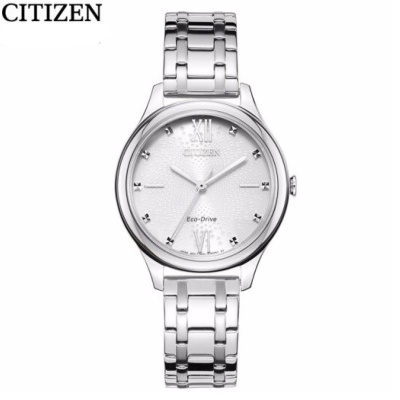 国行西铁城CITIZEN手表光动能白盘不锈钢表壳表带时尚商务女表EM0500-73A