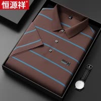 恒源祥正品短袖t恤男士冰丝夏季薄款体恤衫中年条纹半袖polo衫男