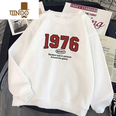 YANXU美式卫衣男ins潮牌高街无帽外套加绒印花宽松圆领长袖t恤上衣