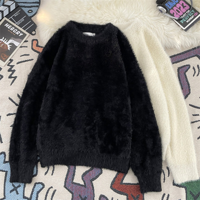 冬季新款毛衣男慵懒风宽松圆领套头青少年百搭时尚针织衫上衣男装