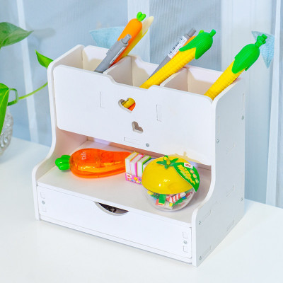 创意笔筒收纳盒时尚简约桌面摆件北欧笔架办公笔桶学生可爱女ins三维工匠粉色开心猫双抽笔筒