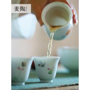 美帮汇景德镇影青荷花兰花茶具单杯家用手绘功夫茶杯品茗杯主人杯