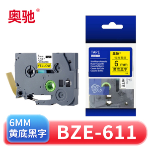 奥驰 标签色带BZe-611 6mm黄底黑字 个