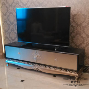 新古典电视柜 黑色烤漆简欧式实木定制家具 后现代做旧 厂家特价 如图180*50*62 整装